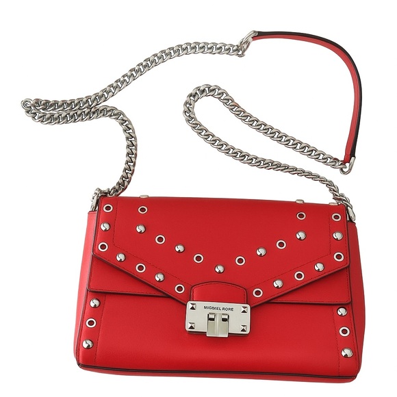 MICHAEL KORS Kinsley Leather Studded Crossbody Handbag | Red - Picture 1 of 11